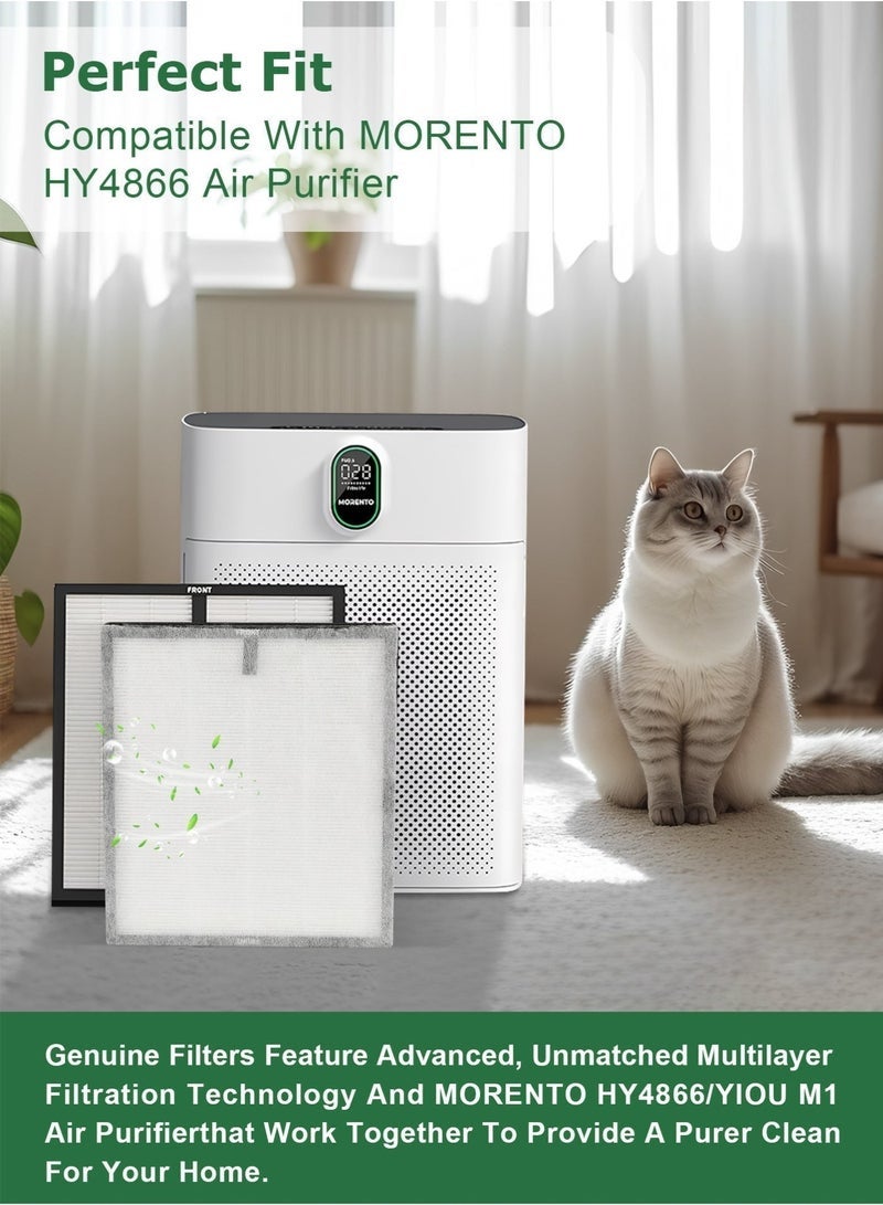 عبوة من فلترين لتنقية الهواء HY4866، فلتر H13 True HEPA مع كربون نشط، متوافق مع أجهزة تنقية الهواء MORENTO/WESTHEY HY4866 و YIOU M1، لإزالة مسببات الحساسية والدخان والغبار ووبر الحيوانات الأليفة والروائح، مثالي للمنزل والمكتب وغرفة الأطفال - Image 3